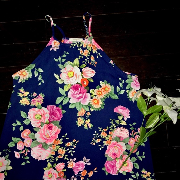 ONLY 3 LEFT ♥️Navy Floral Halter Sundress - Picture 3 of 8
